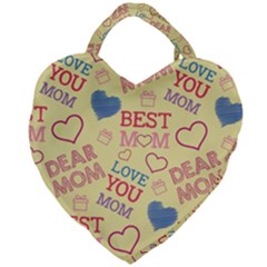 Love Mom Happy Mothers Day I Love Mom Graphic Pattern Giant Heart Shaped Tote by Ravend