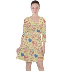 Love Mom Happy Mothers Day I Love Mom Graphic Pattern Quarter Sleeve Ruffle Waist Dress by Ravend