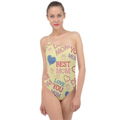 Love Mom Happy Mothers Day I Love Mom Graphic Pattern Classic One Shoulder Swimsuit by Ravend