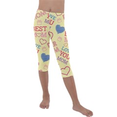 Love Mom Happy Mothers Day I Love Mom Graphic Pattern Kids  Lightweight Velour Capri Leggings  by Ravend