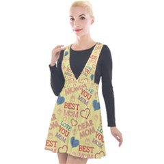 Love Mom Happy Mothers Day I Love Mom Graphic Pattern Plunge Pinafore Velour Dress by Ravend