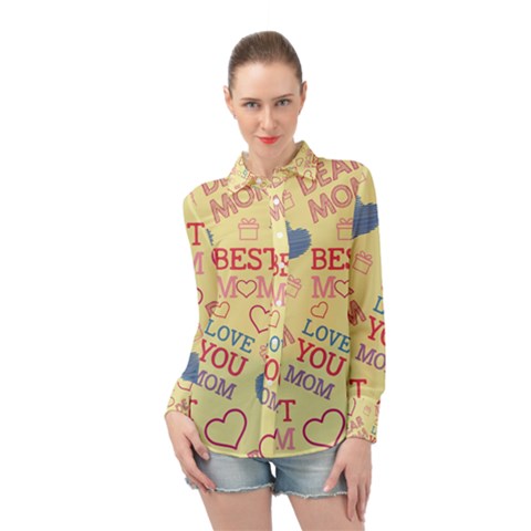 Love Mom Happy Mothers Day I Love Mom Graphic Pattern Long Sleeve Chiffon Shirt by Ravend