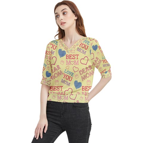 Love Mom Happy Mothers Day I Love Mom Graphic Pattern Quarter Sleeve Blouse by Ravend