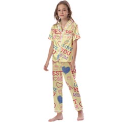 Love Mom Happy Mothers Day I Love Mom Graphic Pattern Kids  Satin Short Sleeve Pajamas Set by Ravend