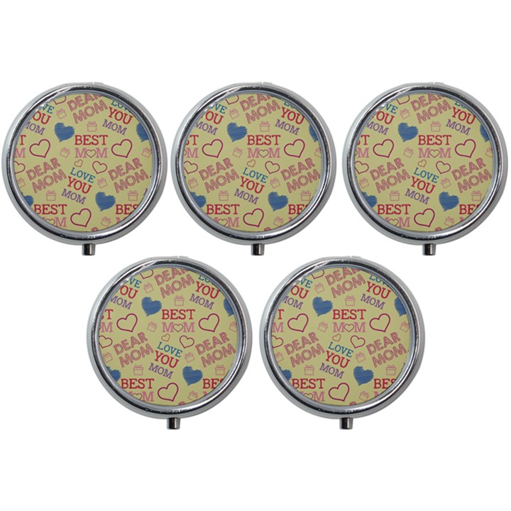 Love Mom Happy Mothers Day I Love Mom Graphic Pattern Mini Round Pill Box (Pack of 5)