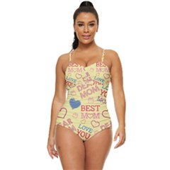 Love Mom Happy Mothers Day I Love Mom Graphic Pattern Retro Full Coverage Swimsuit by Ravend