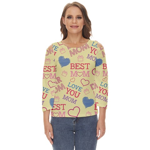 Love Mom Happy Mothers Day I Love Mom Graphic Pattern Cut Out Wide Sleeve Top by Ravend