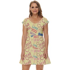 Love Mom Happy Mothers Day I Love Mom Graphic Pattern Short Sleeve Tiered Mini Dress