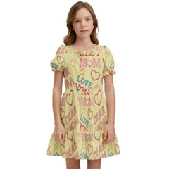 Love Mom Happy Mothers Day I Love Mom Graphic Pattern Kids  Puff Sleeved Dress by Ravend