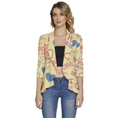 Love Mom Happy Mothers Day I Love Mom Graphic Pattern Women s 3/4 Sleeve Ruffle Edge Open Front Jacket by Ravend