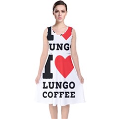 I Love Lungo Coffee  V-neck Midi Sleeveless Dress  by ilovewhateva