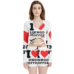 I Love Lungo Coffee  Velvet Wrap Crop Top And Shorts Set by ilovewhateva