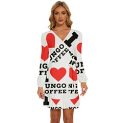 I Love Lungo Coffee  Long Sleeve Waist Tie Ruffle Velvet Dress by ilovewhateva