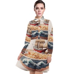 Noodles Pirate Chinese Food Food Long Sleeve Chiffon Shirt Dress by Ndabl3x