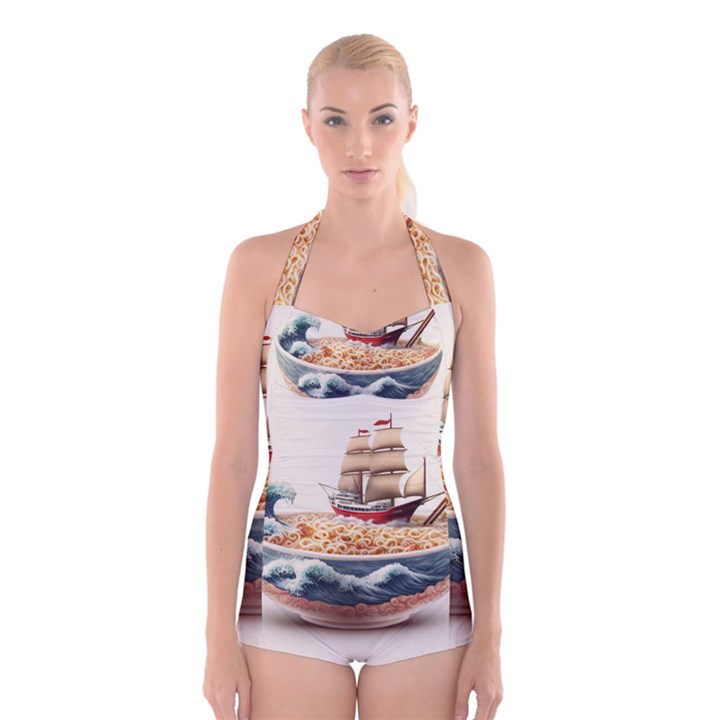 Noodles Pirate Chinese Food Food Boyleg Halter Swimsuit 