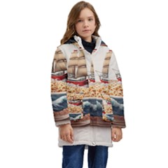 Noodles Pirate Chinese Food Food Kids  Hooded Longline Puffer Jacket