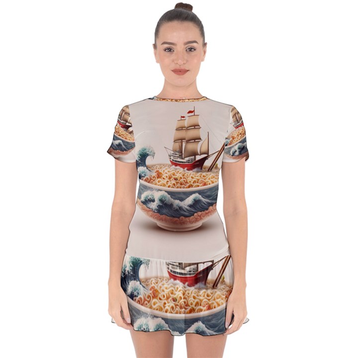 Noodles Pirate Chinese Food Food Drop Hem Mini Chiffon Dress