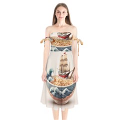 Noodles Pirate Chinese Food Food Shoulder Tie Bardot Midi Dress