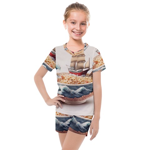 Noodles Pirate Chinese Food Food Kids  Mesh Tee And Shorts Set by Ndabl3x