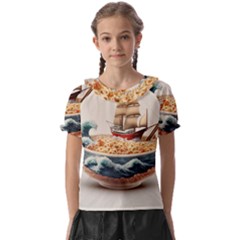 Noodles Pirate Chinese Food Food Kids  Frill Chiffon Blouse by Ndabl3x