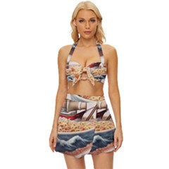 Noodles Pirate Chinese Food Food Vintage Style Bikini Top And Skirt Set 