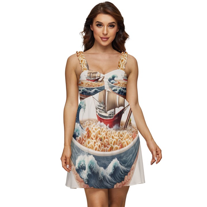 Noodles Pirate Chinese Food Food Ruffle Strap Babydoll Chiffon Dress