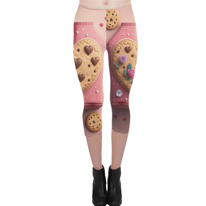 Cookies Valentine Heart Holiday Gift Love Capri Leggings 