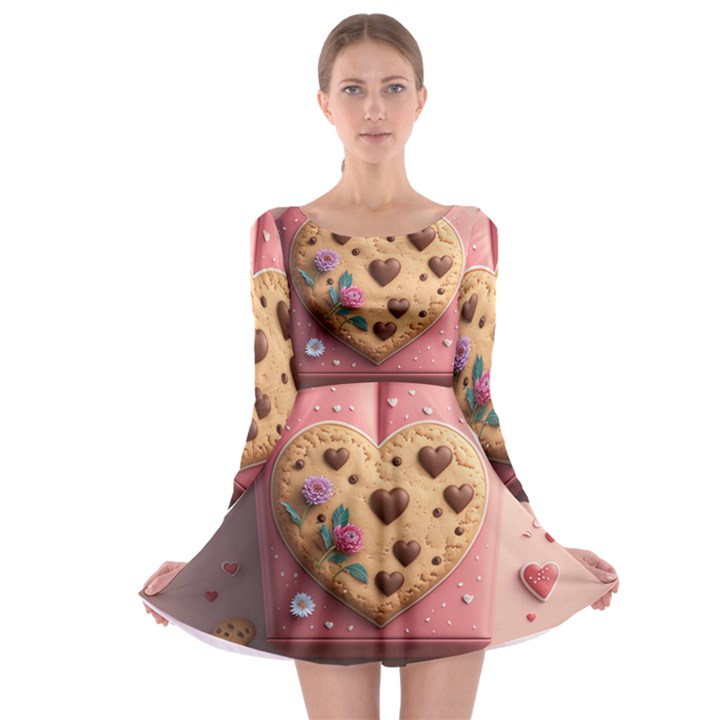 Cookies Valentine Heart Holiday Gift Love Long Sleeve Skater Dress