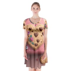 Cookies Valentine Heart Holiday Gift Love Short Sleeve V-neck Flare Dress