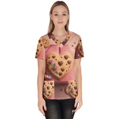 Cookies Valentine Heart Holiday Gift Love Women s V-neck Scrub Top by Ndabl3x