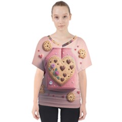 Cookies Valentine Heart Holiday Gift Love V-neck Dolman Drape Top by Ndabl3x