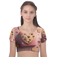 Cookies Valentine Heart Holiday Gift Love Velvet Short Sleeve Crop Top  by Ndabl3x