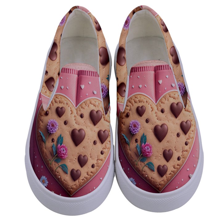 Cookies Valentine Heart Holiday Gift Love Kids  Canvas Slip Ons