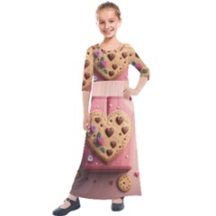 Cookies Valentine Heart Holiday Gift Love Kids  Quarter Sleeve Maxi Dress by Ndabl3x