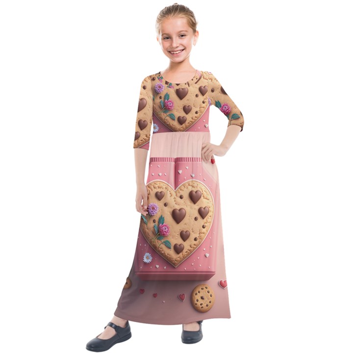 Cookies Valentine Heart Holiday Gift Love Kids  Quarter Sleeve Maxi Dress