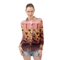 Cookies Valentine Heart Holiday Gift Love Long Sleeve Chiffon Shirt