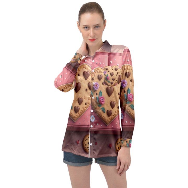 Cookies Valentine Heart Holiday Gift Love Long Sleeve Satin Shirt