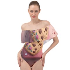 Cookies Valentine Heart Holiday Gift Love Off Shoulder Velour Bodysuit 