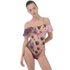 Cookies Valentine Heart Holiday Gift Love Frill Detail One Piece Swimsuit by Ndabl3x