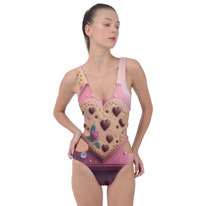 Cookies Valentine Heart Holiday Gift Love Side Cut Out Swimsuit