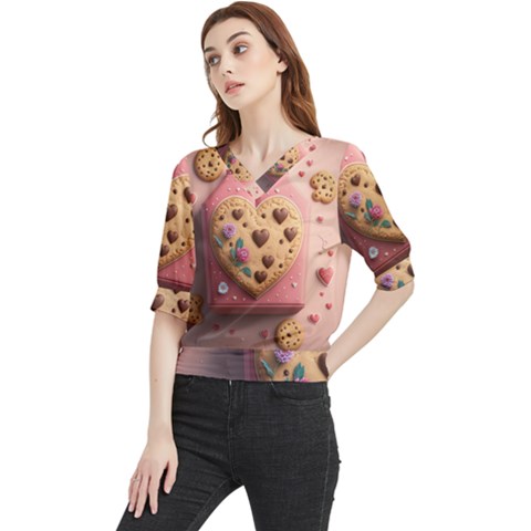 Cookies Valentine Heart Holiday Gift Love Quarter Sleeve Blouse by Ndabl3x