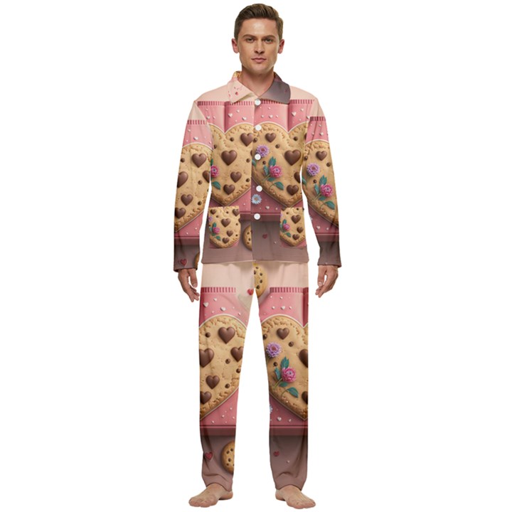 Cookies Valentine Heart Holiday Gift Love Men s Long Sleeve Velvet Pocket Pajamas Set