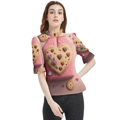 Cookies Valentine Heart Holiday Gift Love Frill Neck Blouse by Ndabl3x