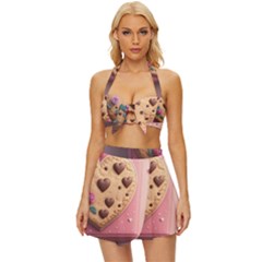 Cookies Valentine Heart Holiday Gift Love Vintage Style Bikini Top And Skirt Set 