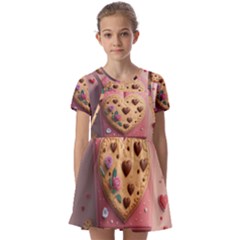 Cookies Valentine Heart Holiday Gift Love Kids  Short Sleeve Pinafore Style Dress