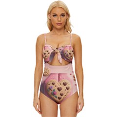 Cookies Valentine Heart Holiday Gift Love Knot Front One-piece Swimsuit by Ndabl3x