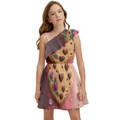 Cookies Valentine Heart Holiday Gift Love Kids  One Shoulder Party Dress by Ndabl3x