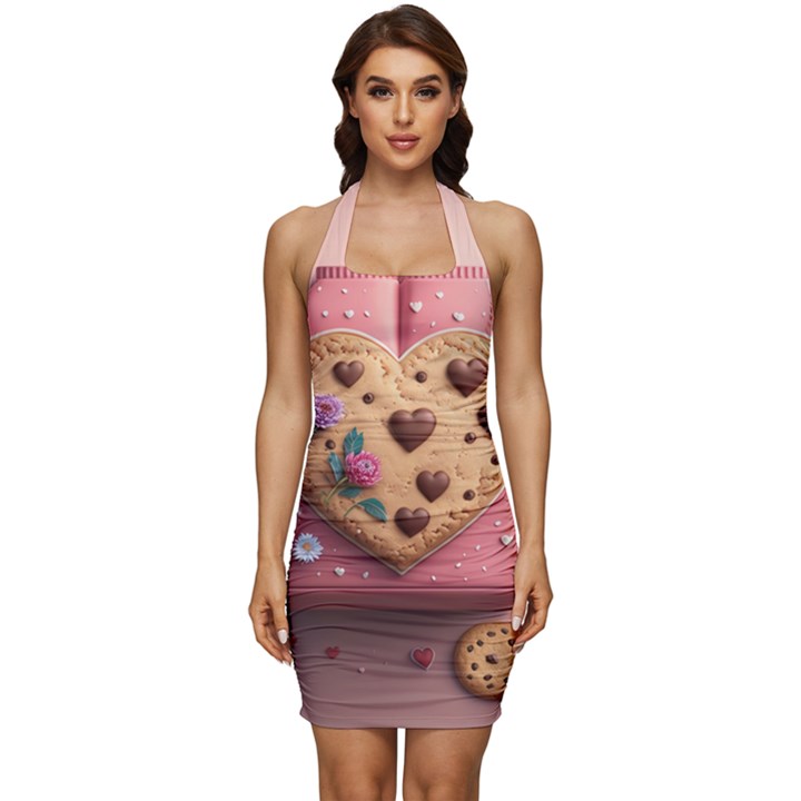 Cookies Valentine Heart Holiday Gift Love Sleeveless Wide Square Neckline Ruched Bodycon Dress