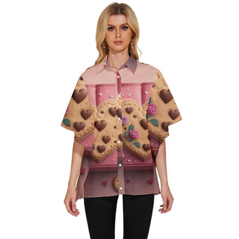 Cookies Valentine Heart Holiday Gift Love Women s Batwing Button Up Shirt by Ndabl3x