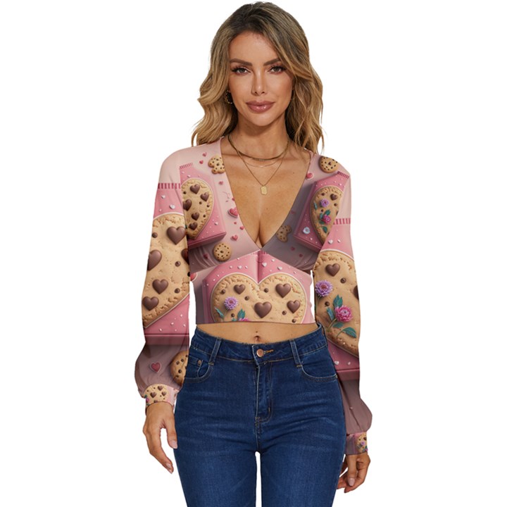 Cookies Valentine Heart Holiday Gift Love Long Sleeve Deep-V Velour Top